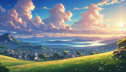 landscape background,studio ghibli,fantasy landscape,hot-air-balloon-valley-sky,mountain sunrise,mountain world,high landscape,mountainous landscape,beautiful landscape,mountain landscape,meteora,mountain scene,hillside,full hd wallpaper,violet evergarden,beauty scene,dream world,mountain valley,above the clouds,sea of clouds,Photography,General,Realistic