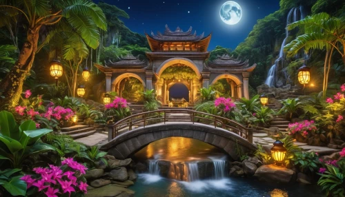wishing well,fantasy picture,fantasy landscape,secret garden of venus,fairy village,fairy world,garden of eden,garden of plants,oasis,the mystical path,world digital painting,cartoon video game background,thai temple,fairy tale castle,fantasy world,3d fantasy,fantasy art,dubai garden glow,tropical jungle,lily pond,Photography,General,Realistic