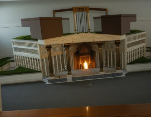 model house,miniature house,fireplace,christmas fireplace,scale model,diorama,3d rendering,dolls houses,tabernacle,fire place,3d render,greek temple,fireplaces,3d rendered,construction set,3d model,menorah,roman temple,rc model,roman villa,Photography,General,Realistic