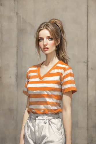 portrait background,striped background,horizontal stripes,girl in a long,girl in t-shirt,seamless texture,artist portrait,orange,portrait of a girl,world digital painting,digital painting,photo painting,grey background,illustrator,girl with cereal bowl,digital compositing,female model,stripes,custom portrait,girl portrait,Digital Art,Watercolor