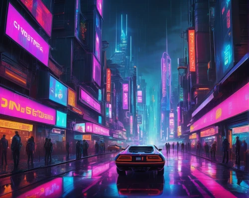 cyberpunk,cityscape,80s,colorful city,neon arrows,tokyo city,futuristic,metropolis,fantasy city,80's design,urban,tokyo,3d car wallpaper,futuristic landscape,aesthetic,shinjuku,vapor,neon,retro background,shanghai,Illustration,Realistic Fantasy,Realistic Fantasy 45