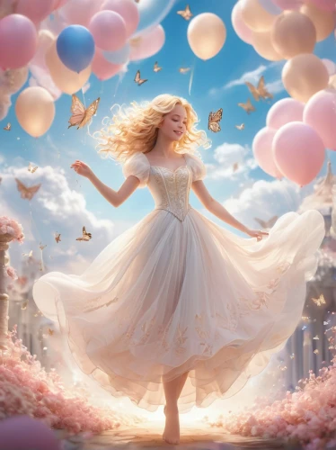 little girl with balloons,fairies aloft,pink balloons,fairy world,wonderland,ballerina girl,star balloons,little girl fairy,rosa ' the fairy,alice in wonderland,fantasy picture,rosa 'the fairy,balloons flying,children's fairy tale,fairy,fairy dust,ballooning,dream world,fairytales,cinderella,Conceptual Art,Fantasy,Fantasy 02