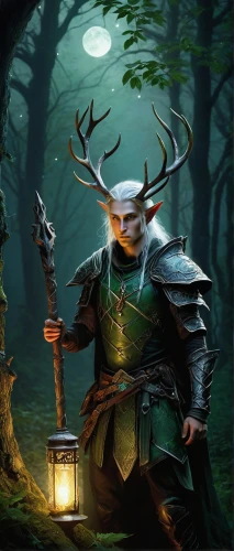 fantasy picture,forest man,glowing antlers,goki,3d archery,samurai,woodsman,manchurian stag,heroic fantasy,druid,forest background,patrol,yi sun sin,bow and arrows,rotglühender poker,fantasy art,the stag beetle,game illustration,ranger,the wanderer,Art,Classical Oil Painting,Classical Oil Painting 06