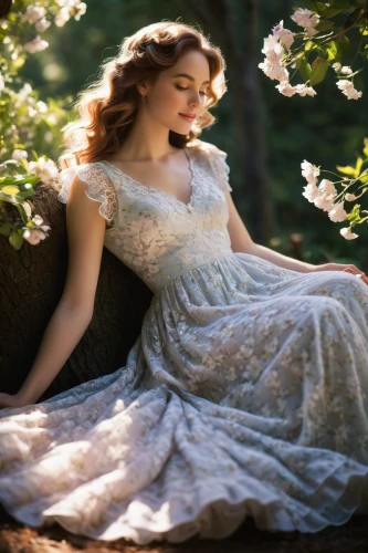 celtic woman,girl in a long dress,enchanting,vintage dress,gracefulness,girl in the garden,bridal clothing,fairy queen,evening dress,faery,jane austen,victorian lady,faerie,country dress,scent of roses,jessamine,the sleeping rose,ball gown,southern belle,idyll,Illustration,American Style,American Style 09