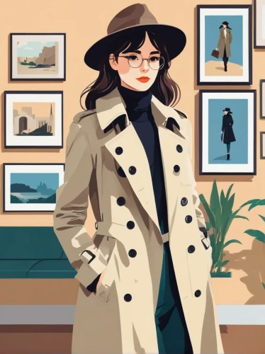 fashion vector,woman in menswear,long coat,blogger icon,travel woman,fashionable girl,coat,trench coat,artist portrait,overcoat,fashion illustration,art deco woman,fashion girl,flat blogger icon,vector girl,camera illustration,illustrator,vector illustration,spy visual,shopping icon,Illustration,Japanese style,Japanese Style 06