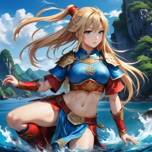 ocean background,ferry,the sea maid,ashitaba,honolulu,female warrior,erika,sea,fantasia,elza,nami,water-the sword lily,kinara,monsoon banner,ocean,marine,meteora,azure,yang,mar,Illustration,Japanese style,Japanese Style 03