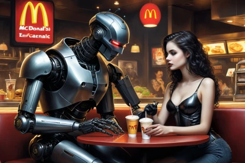 mcdonalds,fast food restaurant,robots,fast-food,artificial intelligence,advertising campaigns,fastfood,mcdonald's,microchips,robot combat,romantic dinner,robot,fast food,kids' meal,droids,online date,mcdonald,robotic,forbidden love,cybernetics,Conceptual Art,Fantasy,Fantasy 34