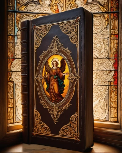 prayer book,armoire,carmelite order,art nouveau frame,tabernacle,the prophet mary,church door,copper frame,jesus in the arms of mary,decorative frame,hymn book,benediction of god the father,the door,the annunciation,e-book reader case,ancient icon,wooden door,metal cabinet,magic book,catholicism,Art,Artistic Painting,Artistic Painting 49
