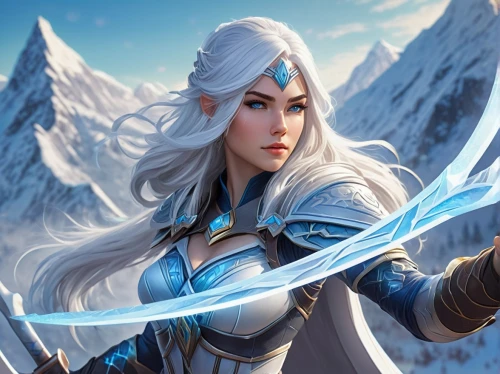 ice queen,winterblueher,the snow queen,male elf,female warrior,elsa,elven,white rose snow queen,ice princess,eternal snow,fantasy portrait,show off aurora,blue enchantress,dark elf,fantasy art,violet head elf,heroic fantasy,suit of the snow maiden,sterntaler,fantasy picture,Illustration,Japanese style,Japanese Style 15