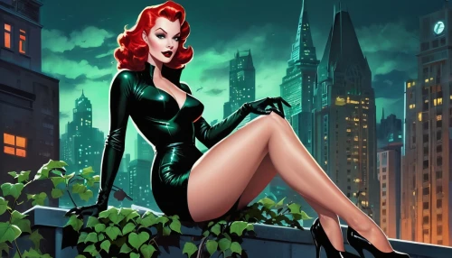 poison ivy,catwoman,background ivy,black widow,maureen o'hara - female,mary jane,pin up girl,pin ups,pin-up girl,valentine pin up,vampira,pin up,femme fatale,valentine day's pin up,retro pin up girl,pin-up model,pin-up,ivy,art deco background,rockabella,Illustration,Retro,Retro 12