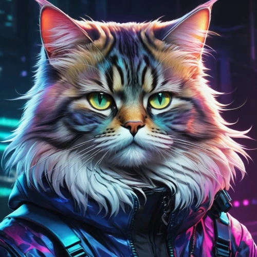 maincoon,cat vector,twitch icon,cat sparrow,animal feline,cat,siberian cat,feline,cat warrior,cat image,cyberpunk,cheshire,feline look,felidae,the cat,game art,tom cat,cg artwork,portrait background,street cat,Illustration,Realistic Fantasy,Realistic Fantasy 15