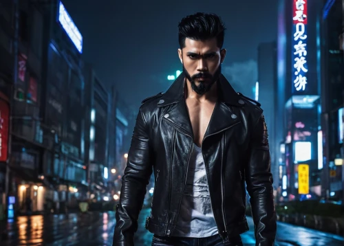 pompadour,mohawk hairstyle,male model,yukio,male character,daemon,wuhan''s virus,cyberpunk,kowloon,ten,streampunk,black city,bolero jacket,mohawk,punk,tao,silver rain,monsoon banner,shanghai,punk design,Photography,Fashion Photography,Fashion Photography 01