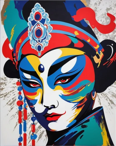 geisha girl,peking opera,taiwanese opera,geisha,chinese art,indian art,cool pop art,japanese art,pop art woman,effect pop art,oriental girl,pop art style,glass painting,radha,oriental princess,pop art girl,painted lady,oriental painting,watercolor women accessory,shirakami-sanchi,Art,Artistic Painting,Artistic Painting 42