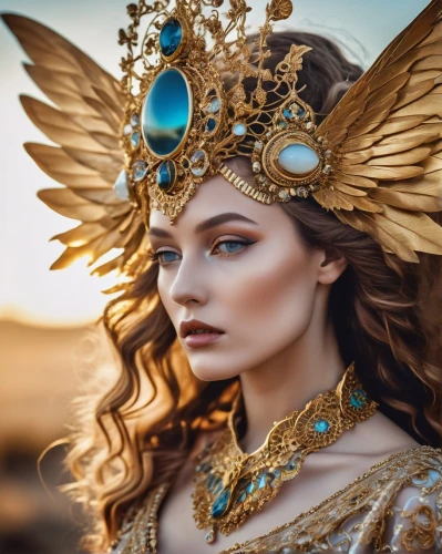 headpiece,headdress,golden crown,athena,thracian,diadem,gold crown,cleopatra,the carnival of venice,fairy queen,venetian mask,golden mask,fantasy woman,feather headdress,fantasy art,archangel,baroque angel,miss circassian,faery,the angel with the veronica veil,Illustration,Abstract Fantasy,Abstract Fantasy 11