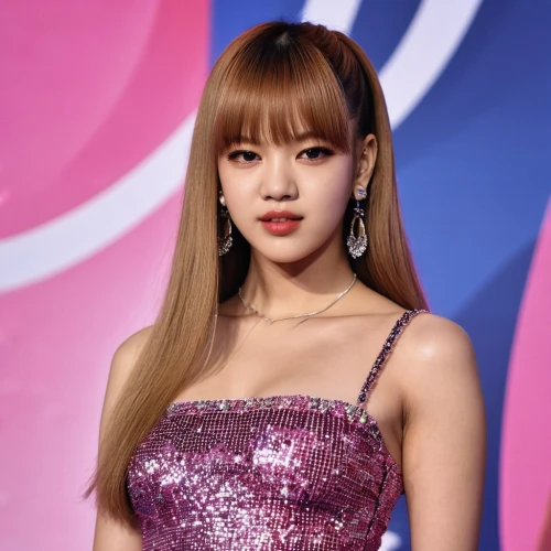 barbie doll,miso,bangs,pink bow,gala,pink background,princess' earring,pink beauty,uji,movie premiere,sari,doll's facial features,premiere,barbie,momo,seo,chewy,solar,a princess,songpyeon,Photography,General,Realistic