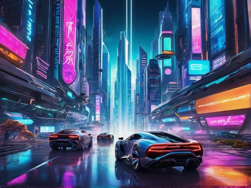 futuristic landscape,futuristic,3d car wallpaper,cyberpunk,neon arrows,futuristic car,metropolis,cityscape,80's design,fantasy city,80s,cg artwork,miami,colorful city,toyota supra,merc,corvette,harbour city,superhero background,sci - fi,Conceptual Art,Sci-Fi,Sci-Fi 04