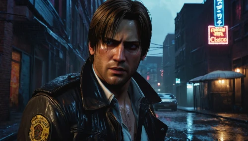 deacon,fallout4,dean razorback,black city,steve rogers,blind alley,leather jacket,terminator,chinatown,croft,alleyway,alley,china town,old linden alley,action-adventure game,fallout,main character,john doe,elvis,detective,Illustration,Realistic Fantasy,Realistic Fantasy 18