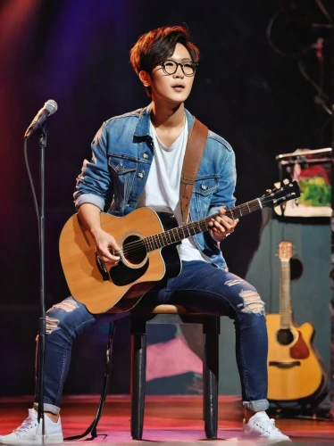 concert guitar,guitarist,tan chen chen,guitar,playing the guitar,the guitar,songpyeon,eyeglasses,acoustic guitar,live concert,kaew chao chom,miguel of coco,chen,choi kwang-do,paeonie,acoustic,guitar player,eyeglass,performing,ripped jeans,Conceptual Art,Oil color,Oil Color 25