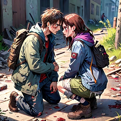 hiyayakko,boy and girl,young couple,girl and boy outdoor,hands holding,croft,haruhi suzumiya sos brigade,holding shoes,graffiti,game illustration,anime japanese clothing,romantic scene,holding hands,background image,jean jacket,little boy and girl,zombies,hold hands,evangelion,two hearts,Anime,Anime,General
