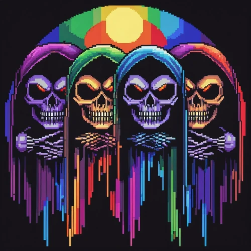 skulls,skull racing,neon ghosts,spectrum,skull allover,sugar skull,halloween wallpaper,80's design,day of the dead skeleton,rainbow background,skulls bones,80s,skeletons,days of the dead,skull rowing,day of the dead frame,rainbow color palette,spectral colors,day of the dead icons,vintage skeleton,Unique,Pixel,Pixel 01