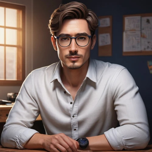 reading glasses,white-collar worker,male poses for drawing,silver framed glasses,man with a computer,office worker,watchmaker,night administrator,male model,portrait background,with glasses,librarian,accountant,barista,tutor,man portraits,professor,blur office background,financial advisor,smart look,Illustration,Abstract Fantasy,Abstract Fantasy 02