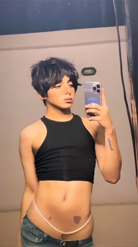 abs,crop top,bob cut,navel,outside mirror,stomach,ab,waist,makeup mirror,hips,thick,yt,mirror,tube top,fat,body camera,pooja,pixie-bob,belly,see thru