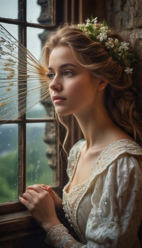 rapunzel,mystical portrait of a girl,romantic portrait,cinderella,victorian lady,celtic woman,fantasy portrait,faery,jessamine,girl in a historic way,jane austen,fairy tale character,enchanting,fairy tale,angelica,window to the world,a fairy tale,mirror in the meadow,fantasy picture,the window,Photography,General,Fantasy