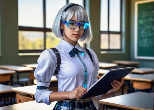 rei ayanami,schoolgirl,teacher,academic,tutor,school uniform,girl studying,reading glasses,librarian,student,school clothes,tutoring,fuki,classroom training,kotobukiya,anime girl,anime 3d,professor,hatsune miku,piko,Illustration,Realistic Fantasy,Realistic Fantasy 44