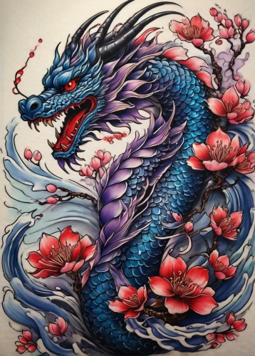 painted dragon,dragon li,chinese dragon,dragon design,dragon boat,lotus art drawing,dragon,wyrm,chinese water dragon,japanese art,koi fish,dragon of earth,芦ﾉ湖,water lotus,koi,chinese art,mulan,yuan,black dragon,water creature,Illustration,Paper based,Paper Based 17