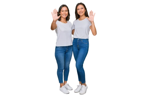 women's clothing,women clothes,jeans background,two girls,hand sign,ladies clothes,mirroring,sewing pattern girls,jeans pattern,hand gesture,women fashion,equal-arm balance,thumbs signal,hand gestures,young women,pointing woman,align fingers,transparent background,folded hands,high waist jeans,Conceptual Art,Oil color,Oil Color 16
