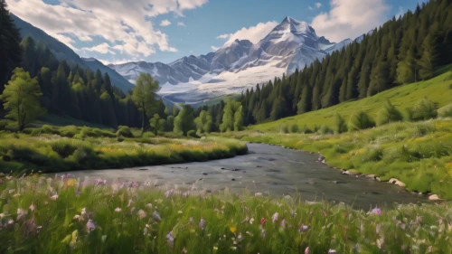 mountain meadow,salt meadow landscape,alpine meadow,meadow landscape,landscape background,background view nature,mountain stream,mountain landscape,landscape mountains alps,nature landscape,mountainous landscape,meadow and forest,mountain river,bernese alps,the alps,alpine meadows,beautiful landscape,mountain pasture,mountain scene,mountain valley,Photography,General,Natural