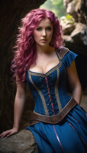 celtic woman,rapunzel,celtic queen,fairy tale character,merida,bodice,fae,princess anna,cosplay image,fantasy woman,faery,corset,violet head elf,fairytale characters,cinderella,rosa 'the fairy,breastplate,rusalka,digital compositing,hoopskirt,Illustration,American Style,American Style 07