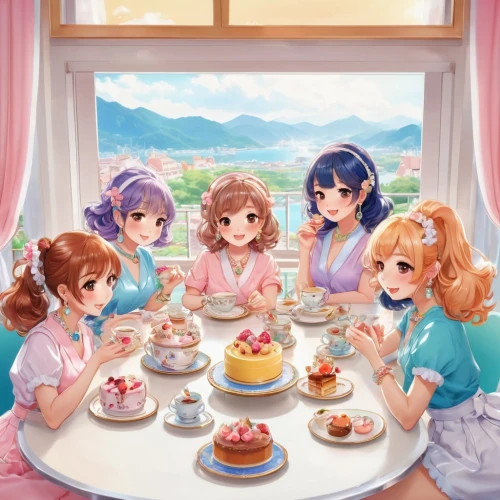 tea party,tea party collection,afternoon tea,high tea,tea service,doll kitchen,tea time,teatime,darjeeling,tearoom,watercolor cafe,tea drinking,darjeeling tea,tea set,placemat,doll's festival,tea ceremony,love live,star kitchen,picnic,Illustration,Japanese style,Japanese Style 01