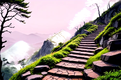 winding steps,hiking path,pathway,the mystical path,stone stairway,stairs,stairway to heaven,steps,stairway,the path,mountain slope,wooden path,landscape background,ravine,gordon's steps,tree top path,path,stone stairs,tigers nest,alpine crossing,Illustration,Vector,Vector 01
