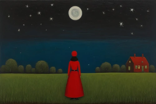 red riding hood,man in red dress,little red riding hood,night scene,red coat,the girl in nightie,carol colman,moonlit night,carol m highsmith,girl in a long,girl in a long dress,red cape,hanging moon,red gown,herfstanemoon,lady in red,nocturnes,girl in the garden,girl in red dress,moon night,Art,Artistic Painting,Artistic Painting 02