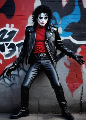 sting,joker,harley,ledger,michael joseph jackson,rocker,renegade,michael jackson,punk,cosplay image,thriller,mime artist,slash,rock 'n' roll,cosplayer,rock'n roll,rock and roll,rock n roll,mime,sylvester,Illustration,Retro,Retro 26