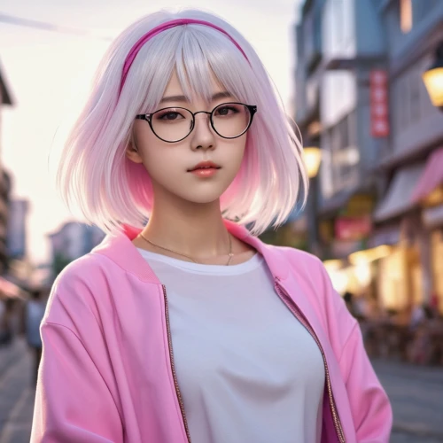 pink glasses,harajuku,anime japanese clothing,pink round frames,sakura,fuki,japanese sakura background,with glasses,anime girl,sakura blossom,glasses,natural pink,sakura background,korean,color glasses,hong,jin deui,japanese kawaii,pink hair,realdoll,Photography,General,Realistic