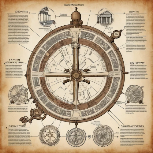 bearing compass,magnetic compass,compass,ship's wheel,ships wheel,compass direction,steampunk gears,compass rose,compasses,sextant,orrery,navigation,clockmaker,chronometer,astronomical clock,planisphere,barometer,signs of the zodiac,armillary sphere,cogwheel,Unique,Design,Infographics
