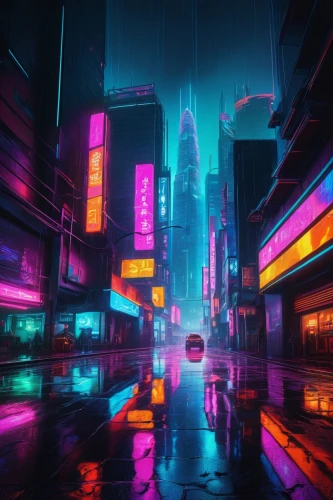 cyberpunk,colorful city,cityscape,futuristic landscape,neon lights,neon arrows,fantasy city,neon light,alleyway,neon,neon ghosts,vapor,alley,metropolis,tokyo city,city lights,shinjuku,futuristic,ultraviolet,dystopian,Illustration,Realistic Fantasy,Realistic Fantasy 12