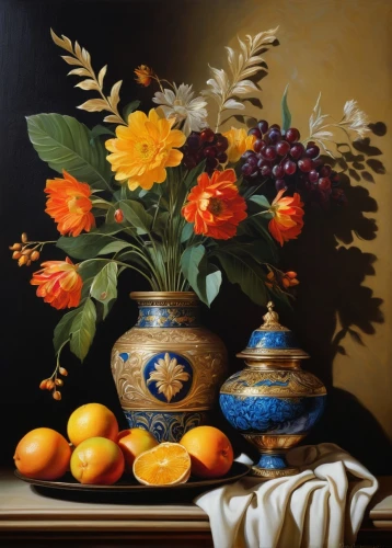 still life of spring,summer still-life,still-life,sunflowers in vase,still life,floral composition,autumn still life,fruit bowl,vase,orange flowers,orange tree,oranges,ikebana,flower painting,orange roses,tea still life with melon,tangerines,oil painting,still life elegant,basket of fruit,Art,Artistic Painting,Artistic Painting 29