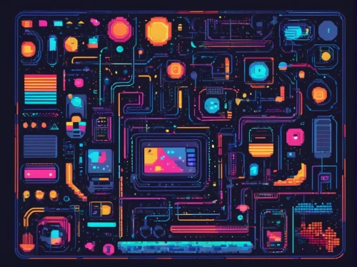 abstract retro,neon coffee,computer art,trip computer,circuitry,80's design,pixel cells,electronics,cyber,computer,retro background,techno color,processor,circuit board,cyberspace,computer chips,tetris,computer icon,abstract multicolor,pixel cube,Illustration,Vector,Vector 06