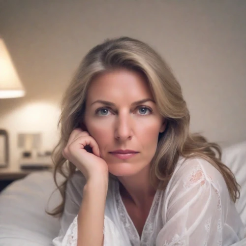 blue jasmine,woman on bed,anna lehmann,girl in bed,gena rolands-hollywood,blonde woman reading a newspaper,simone simon,cuckoo-light elke,woman portrait,romantic portrait,blonde woman,annemone,femme fatale,rhonda rauzi,portrait of christi,jungfau maria,romantic look,white shirt,cuckoo light elke,portrait photography,Photography,Cinematic