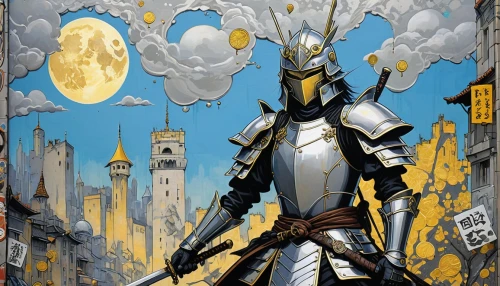 paladin,excalibur,knight armor,knight,crusader,templar,yi sun sin,swordsman,knight festival,heroic fantasy,foil and gold,scales of justice,armored,skycraper,knight star,gold wall,scepter,lone warrior,gold foil art,the wanderer,Conceptual Art,Graffiti Art,Graffiti Art 04