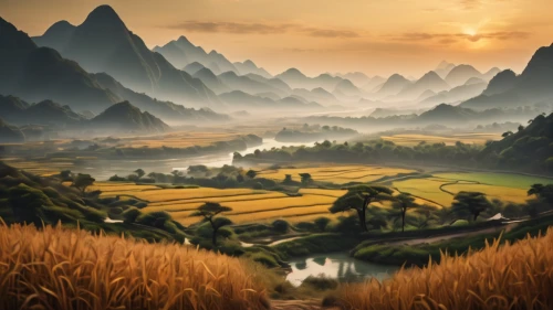 rice fields,mountainous landscape,landscape background,ricefield,mountain landscape,guilin,fantasy landscape,vietnam,rice field,the rice field,yunnan,rice terrace,rice paddies,rural landscape,karst landscape,beautiful landscape,guizhou,river landscape,yellow mountains,panoramic landscape,Photography,General,Cinematic