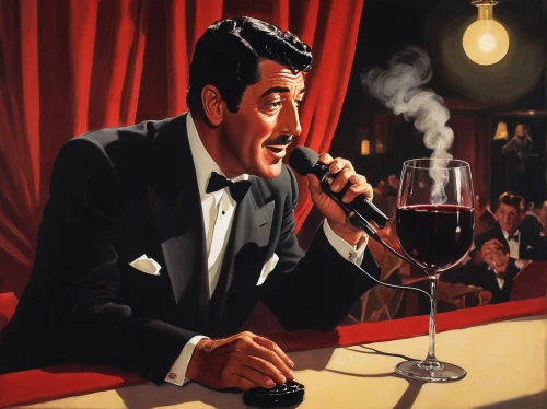 pipe smoking,jazz singer,a glass of wine,blues and jazz singer,cabaret,glass of wine,red wine,classic cocktail,wine cocktail,barman,frank sinatra,waiter,pipe vinous,wine,las vegas entertainer,bartender,negroni,jazz club,winemaker,bottle of wine,Illustration,Paper based,Paper Based 22