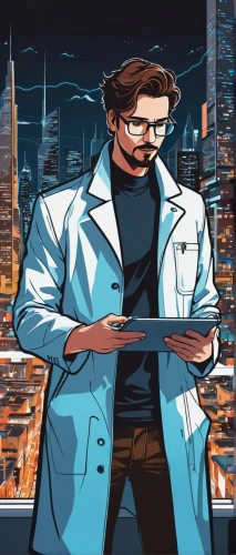 cartoon doctor,sci fiction illustration,pathologist,scientist,white-collar worker,biologist,theoretician physician,spy-glass,consultant,researcher,microbiologist,man with a computer,neon human resources,pharmacist,game illustration,spy,female doctor,cyber glasses,blockchain management,investigator,Illustration,Vector,Vector 01