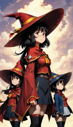 triplet lily,witch ban,anime japanese clothing,scarlet sail,witch's hat icon,witches' hats,pekapoo,bird robins,witch's hat,red robin,the three magi,anime 3d,witch broom,monsoon banner,haruhi suzumiya sos brigade,explosion,celebration of witches,background image,fantasia,witches,Conceptual Art,Fantasy,Fantasy 11