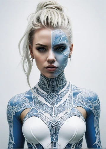 bodypaint,body painting,bodypainting,body art,ice queen,neon body painting,blue enchantress,suit of the snow maiden,white walker,silvery blue,ice princess,avatar,winterblueher,blue snowflake,silver blue,the snow queen,face paint,elsa,warrior woman,female warrior,Illustration,Paper based,Paper Based 20
