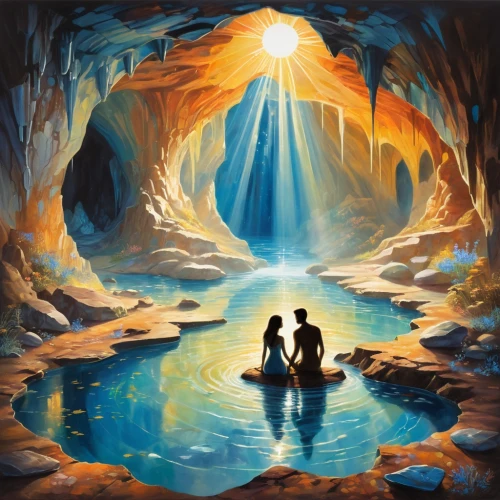cave on the water,the blue caves,fantasy picture,blue caves,world digital painting,cave tour,blue cave,underground lake,sea caves,oil painting on canvas,chasm,sea cave,landscape background,romantic scene,fantasy landscape,cave church,cave,ice cave,mirror of souls,pit cave,Illustration,Vector,Vector 07