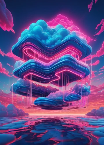 vapor,mushroom landscape,futuristic landscape,panoramical,cloud mushroom,acid lake,cloud image,cloud play,80's design,virtual landscape,3d background,aura,clouds,vortex,neon ghosts,3d fantasy,cloud mountains,lagoon,cloud mountain,cloud,Conceptual Art,Daily,Daily 25